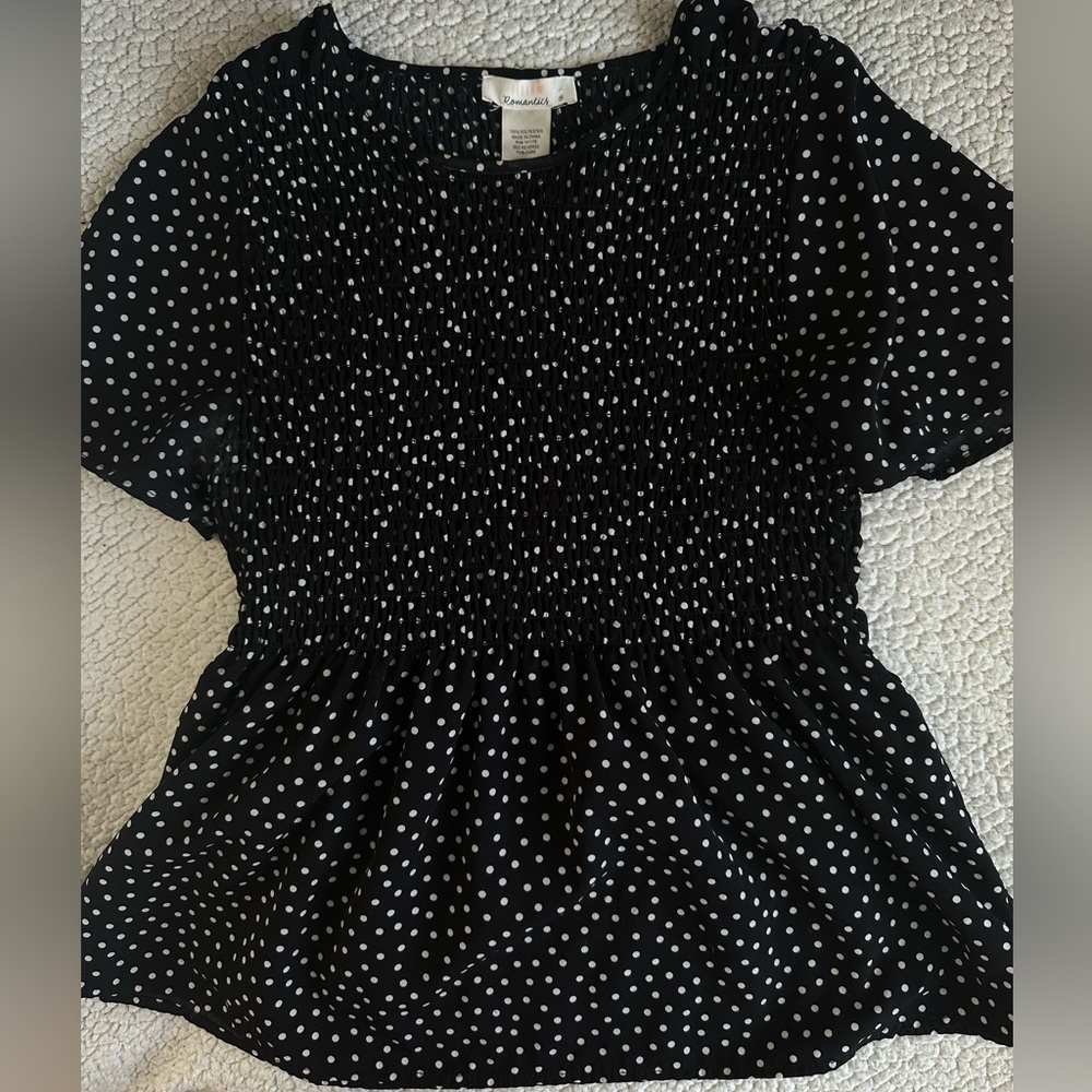 Black polka dot blouse